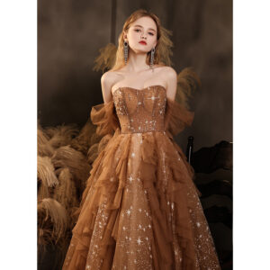 Elegant ladies wedding guest dress with a tube top design