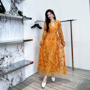 Elegant ladies summer dresses in gold and green