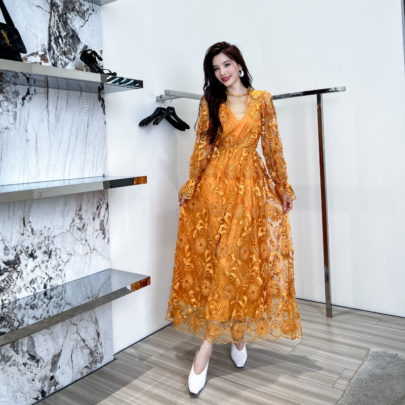 Elegant ladies summer dresses in gold and green