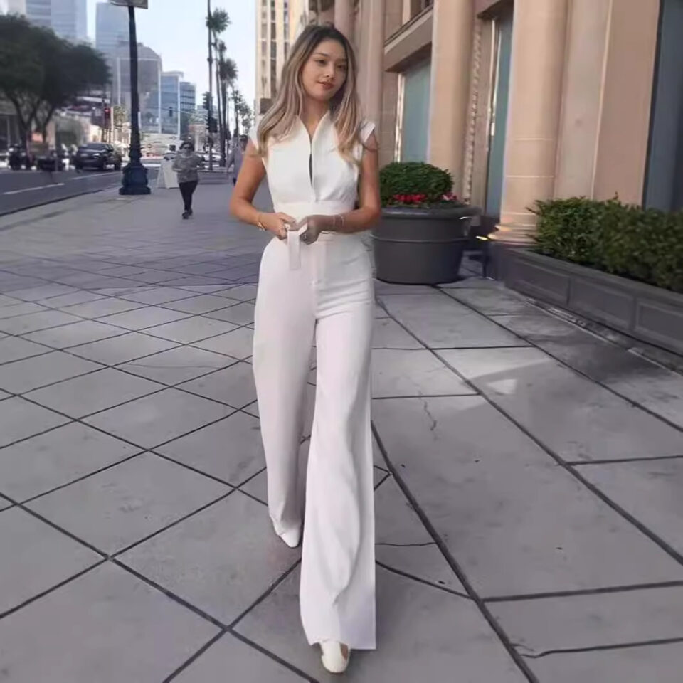Wide-leg white jumpsuit for women