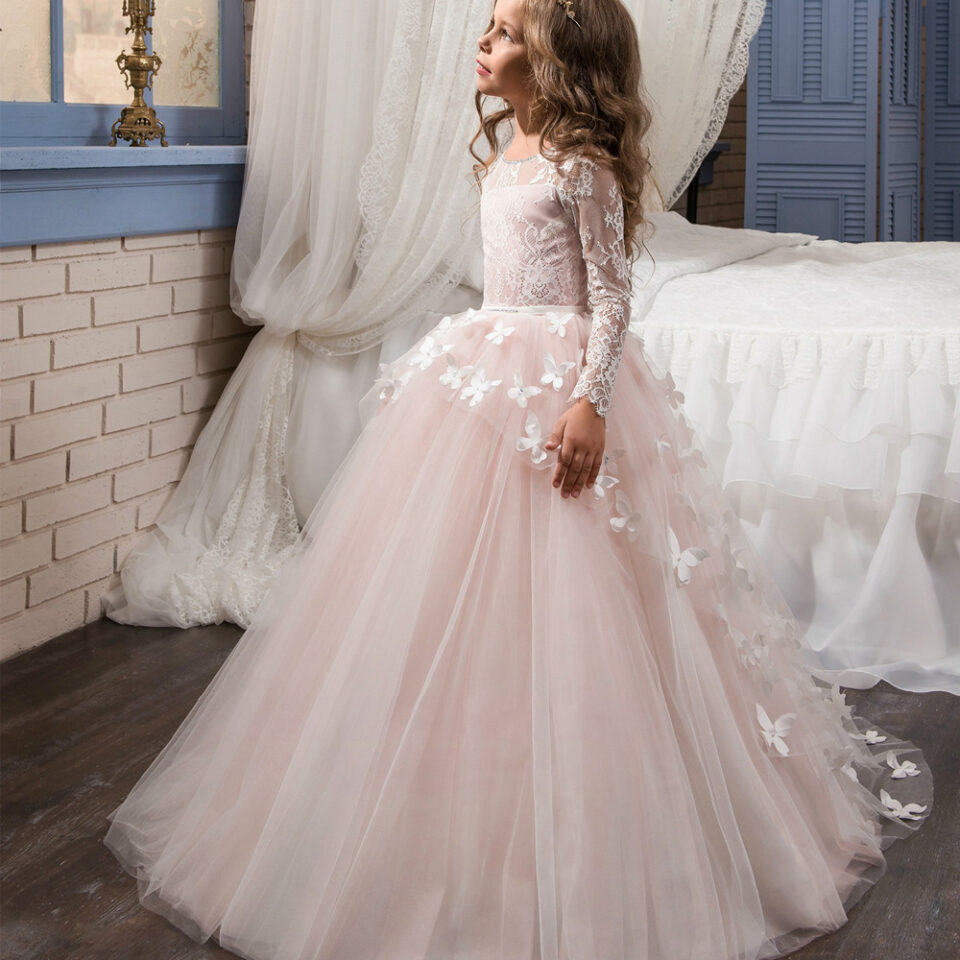 pink flower girl dresses