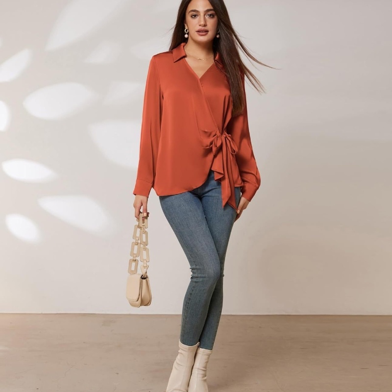 Women's rugby shirt in Apricot with belt detail