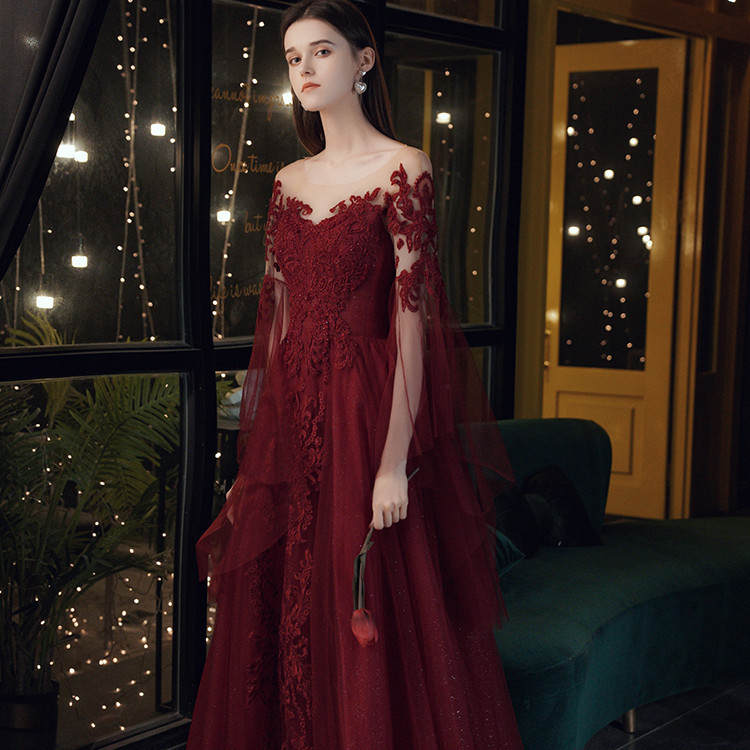 Elegant interview dress for ladies in burgundy