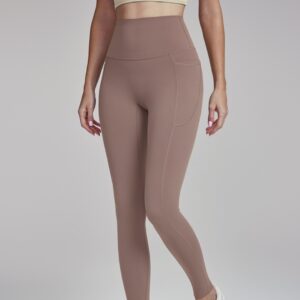 Slim fit ladies yoga pants in chocolate