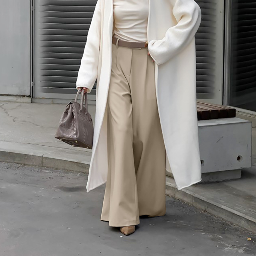 Khaki Pleated Wide Leg Pants