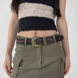 womens brown belt with rivets