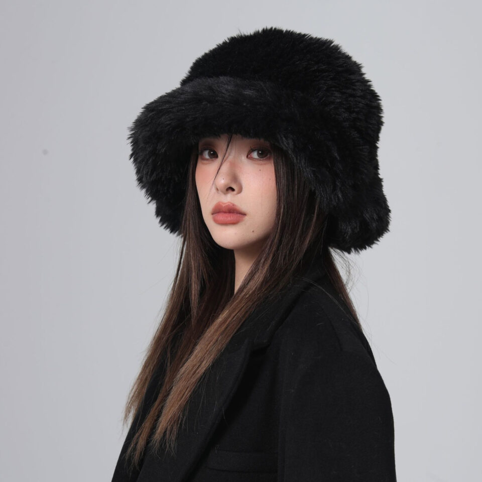hat fedora women's furry black