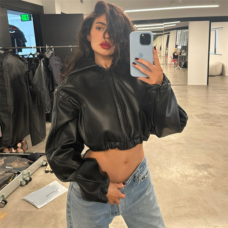 black real fur jacket front view
