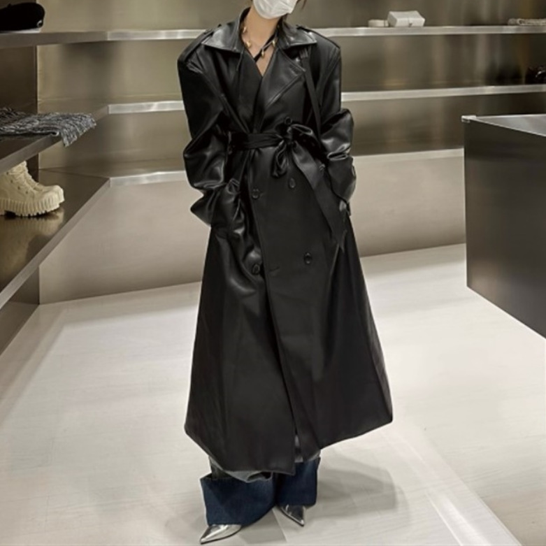 Long trench coat women front view