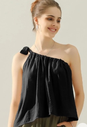 Elegant sequin cami top with one shoulder bow tie strap