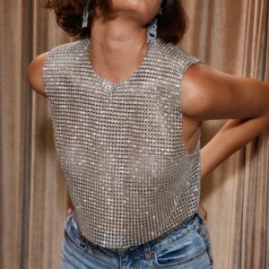 Satin cami top in gold with backless design