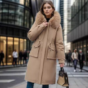 short trench coat womens in black with fur collar